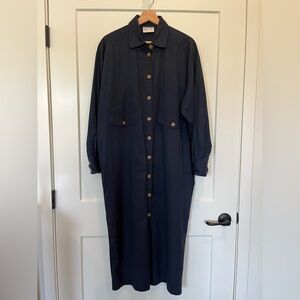 KT Lagenlook navy minimalist utility midi long sleeve shirt dress Sz 6